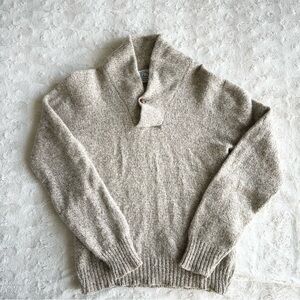 Vintage Environmental Clothing Sweater Mens Medium Beige Shawl Neck Wool Grandpa